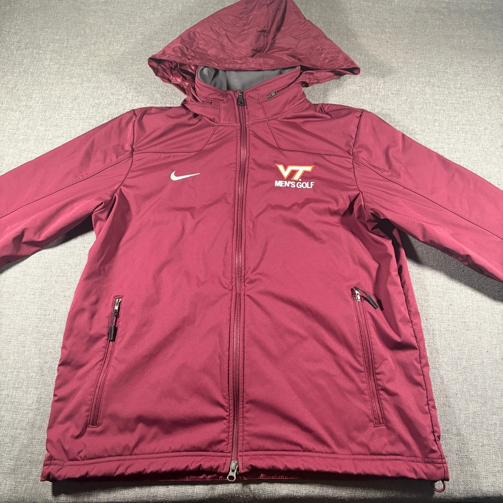 Nike Jacket Mens L Maroon Virginia Tech VT Mens Golf Packable Hood 476243-669